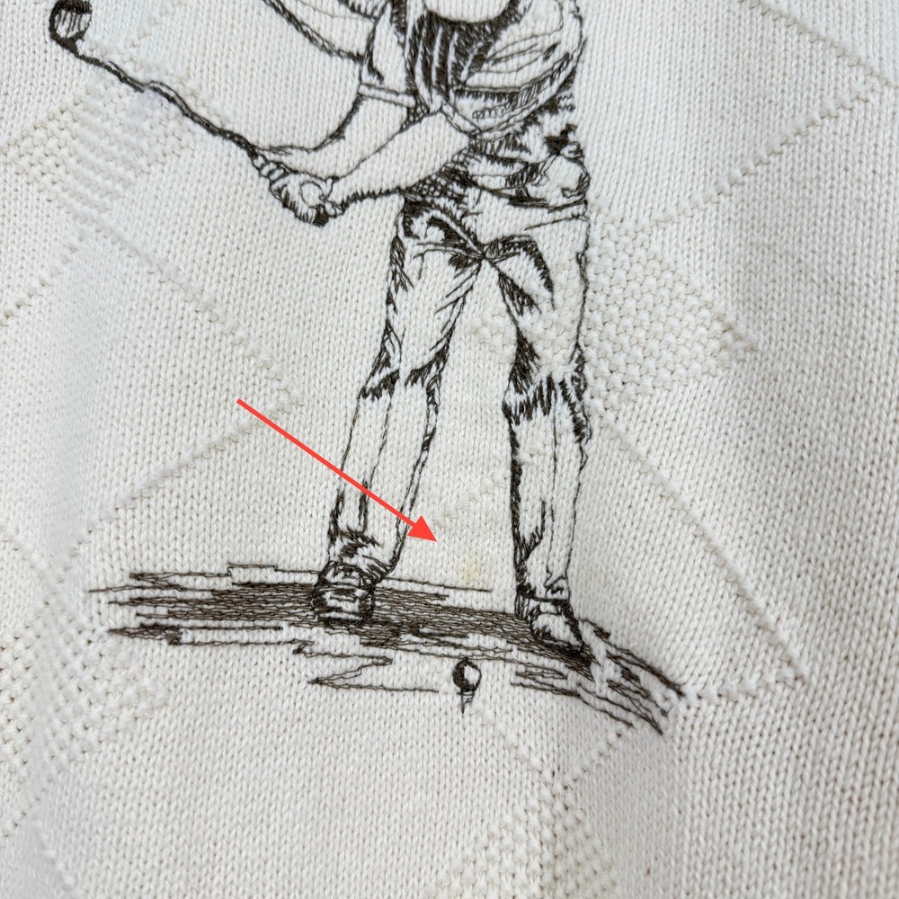 Vintage Carmel 90s Cream Embroidered Golf Golfer Pullover Sweater Sz M USA Made - Picture 9 of 9
